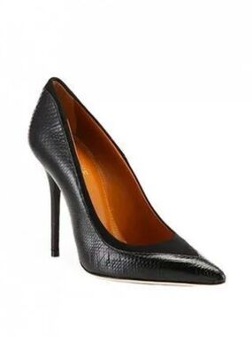 Malone Souliers Emmanuelle Point Toe Snakeskin Suede Pumps Black